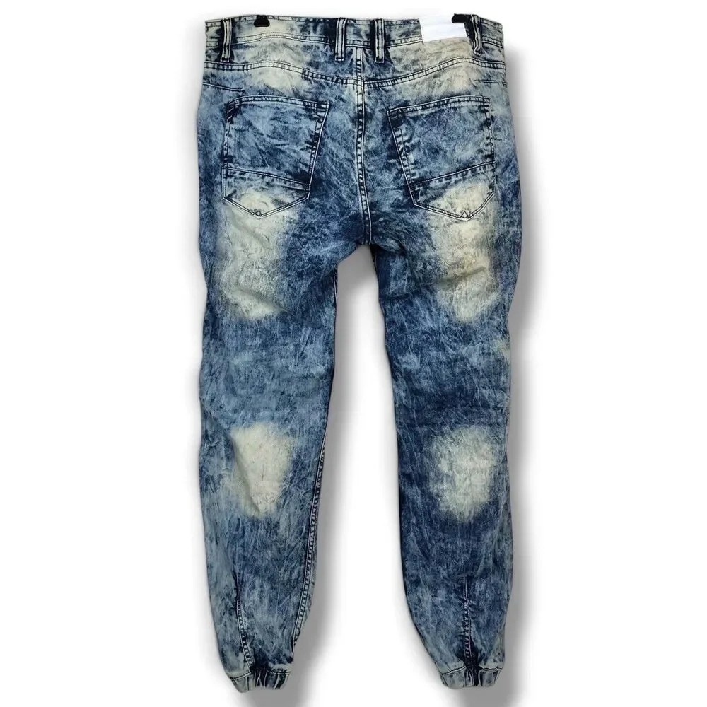 Jordan Craig Jeans Mens 40x34 Acid Wash Jogger Drawstring Slim Fit Denim Blue